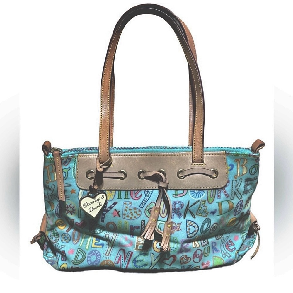 Dooney & Bourke Rainbow Doodle Tassel Tote VTG Y2K
